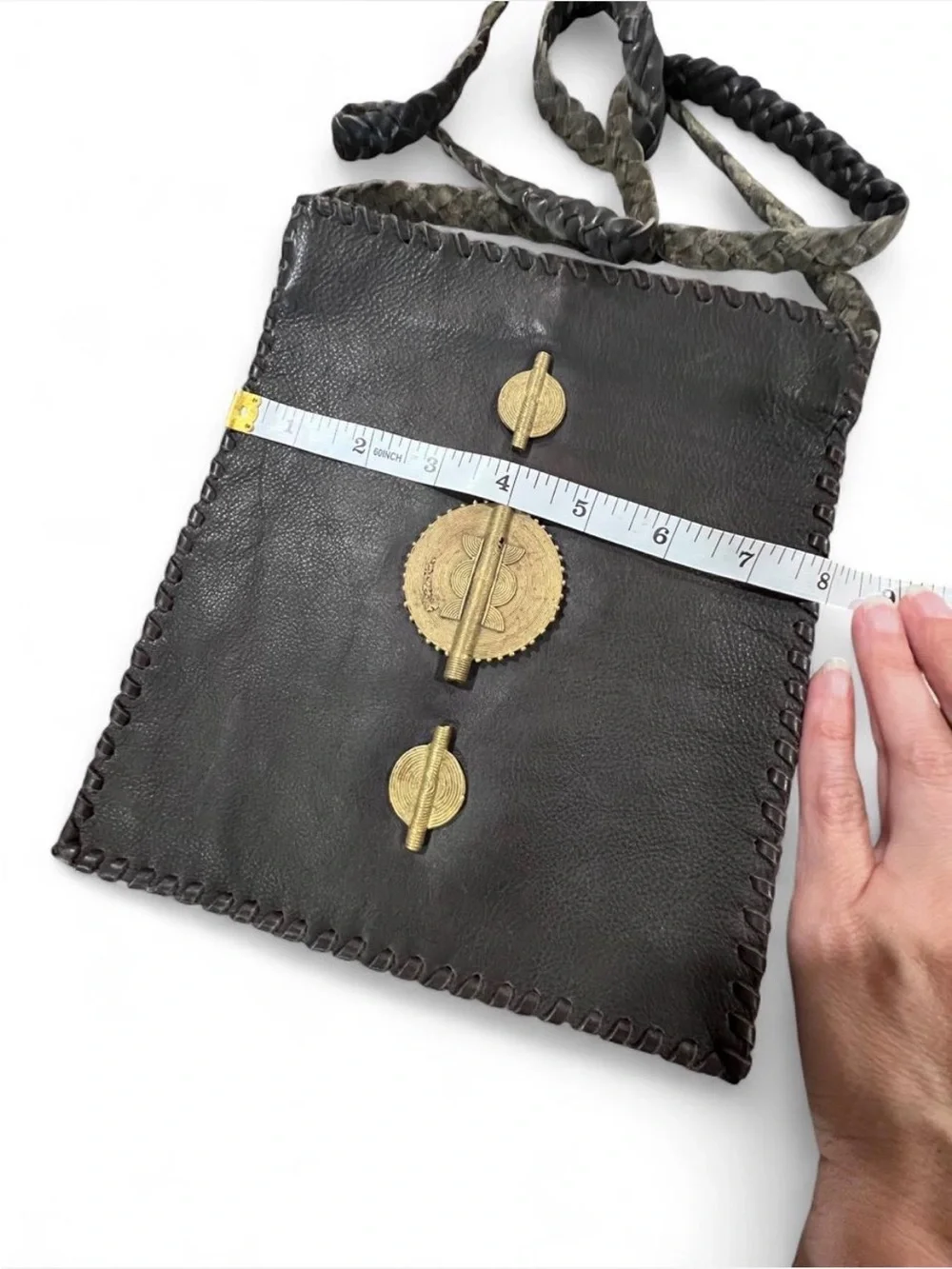 Brown Leather Crossbody Bag with Baule Sun Beads
